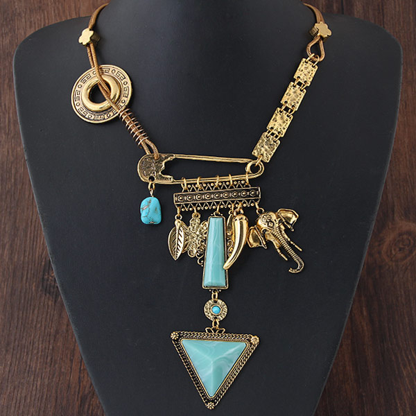 Resin Necklace, Tibetan Style, with Resin, antique gold color plated, lead & cadmium free, 450mm, Sold Per 17.72 Inch Strand