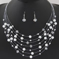 Tibetan Style Jewelry Sets, earring & necklace, with ABS Plastic Pearl & Crystal, platinum color plated, white, lead & cadmium free, 450mm, Length:Approx 17.72 Inch, Sold By Set