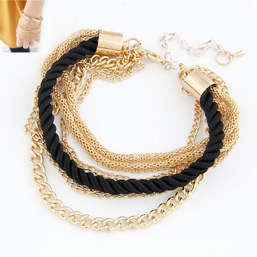 Zinc Alloy Bracelet with Nylon Cord gold color plated black lead & cadmium free 170mm Sold Per Approx 6.69 Inch Strand