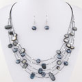 Tibetan Style Jewelry Sets, earring & necklace, with Shell & Crystal, platinum color plated, black, lead & cadmium free, 30x9mm, Length:Approx 17.72 Inch, Sold By Set