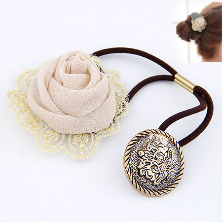 Ponytail Holder, Rubber Band, with Cloth, Flower, 50-25mm, Sold By PC