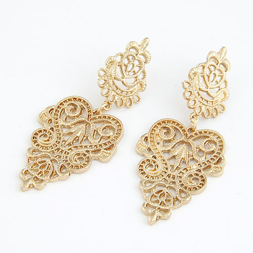 Tibetan Style Drop Earring, gold color plated, lead & cadmium free, 62x27mm, Sold By Pair