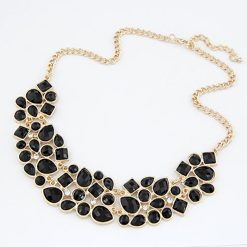 Fashion Statement Necklace Zinc Alloy with Resin gold color plated black lead & cadmium free Sold Per Approx 15.75 Inch Strand