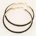 Zinc Alloy Hoop Earring, met Glas rocailles, gold plated, zwart, lood en cadmium vrij, 50mm, Verkocht door pair