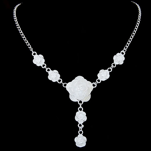 Zinc Alloy smykker halskæde, Flower, platin farve forgyldt, bly & cadmium fri, 400x72mm, Solgt Per Ca. 15.75 inch Strand