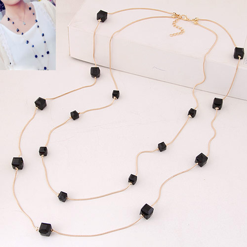 Iron Sweater Necklace, with Crystal, with 5cm extender chain, gold color plated, 2-strand, black, lead & cadmium free, 10x6mm, Sold Per Approx 33.5 Inch Strand