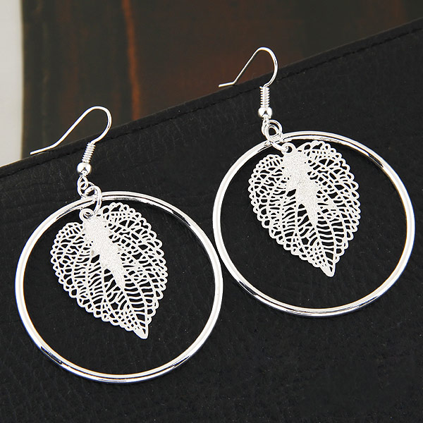 Tibetan Style Drop Earring, Leaf, platinum color plated, lead & cadmium free, 60x42mm, Sold By Pair