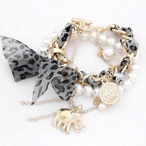 Chain Woven Bracelets Zinc Alloy with ABS Plastic Pearl & Organza Elephant gold color plated charm bracelet lead & cadmium free 190mm Sold Per Approx 7.48 Inch Strand