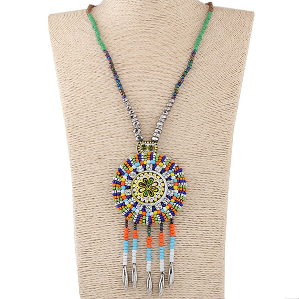 Glass Seed Beads Sweater Necklace, with cowhide cord, with rhinestone, 700x135x68mm, Length:Approx 27.56 Inch, Sold By PC