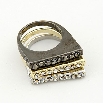 Cink Alloy Ring Set, Cink ötvözet, finger ring, -val Hegyikristály, galvanizált, ólom és kadmium mentes, 21mm, Méret:11.5, Által értékesített PC