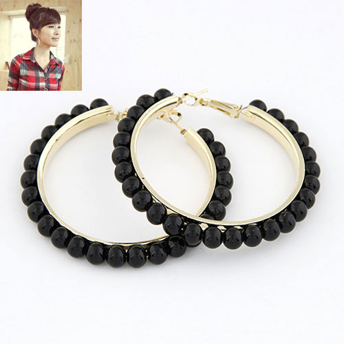 Zinc Alloy Hoop Earring with ABS Plastic Pearl gold color plated black lead & cadmium free 15mm Sold By Pair