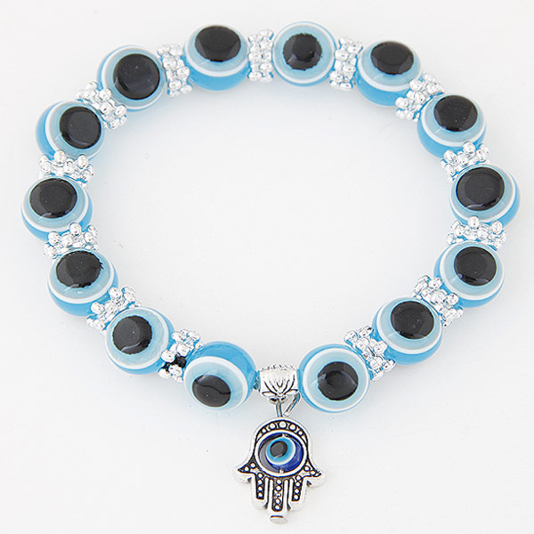 Hamsa Bracelets Zinc Alloy with Resin antique silver color plated evil eye pattern skyblue lead & cadmium free Sold Per Approx 6.69 Inch Strand
