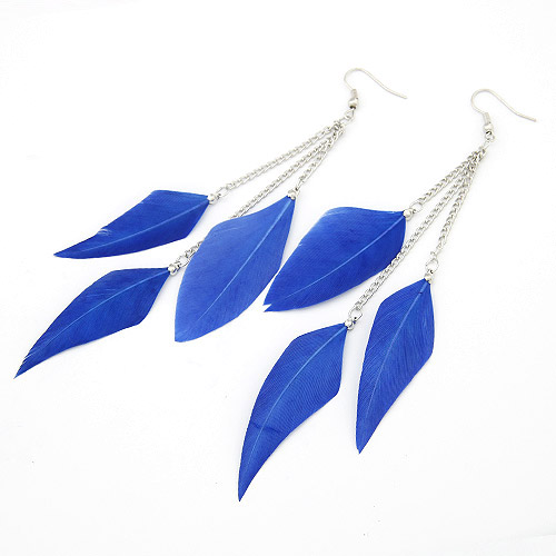 Fashion Feather Earring Zinc Alloy with Feather platinum color plated blue lead & cadmium free 120mm Sold By PC
