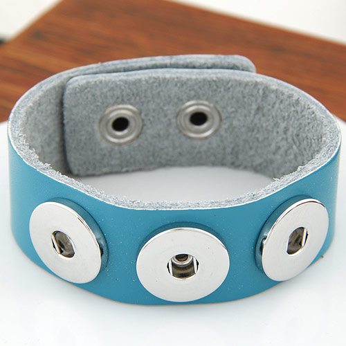 Snap Button Bracelet, Tibetan Style, with Cowhide, platinum color plated, light blue, lead & cadmium free, 180x24mm, Sold Per Approx 7 Inch Strand