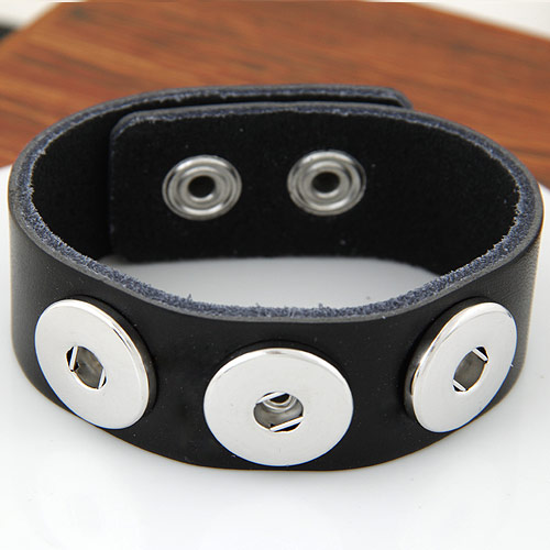 Snap Button Bracelet, Tibetan Style, with Cowhide, platinum color plated, black, lead & cadmium free, 180x24mm, Sold Per Approx 7 Inch Strand