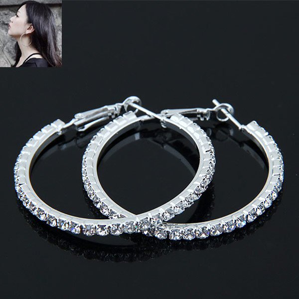 Zinc Alloy Hoop Earring with Rhinestone platinum plated lead & cadmium free 40mm Sold By Pair