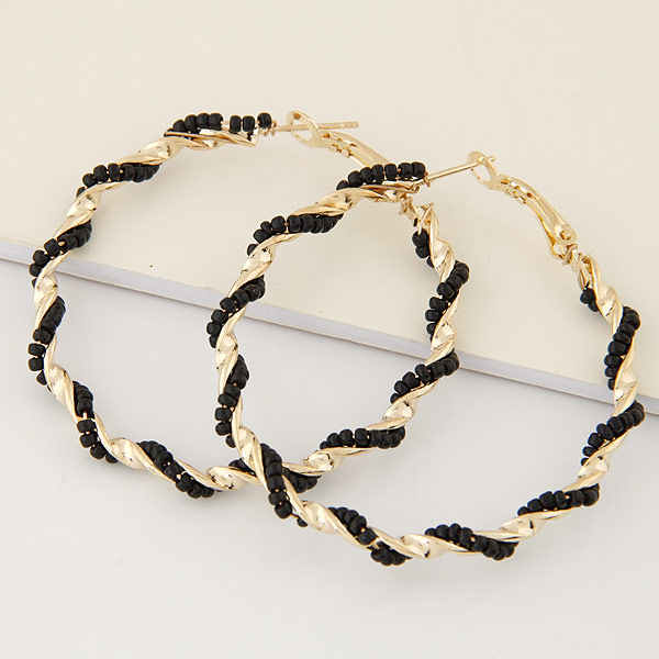 Zinc Alloy Hoop Earring with Glass Seed Beads Donut gold color plated black lead & cadmium free 50mm Sold By PC