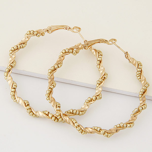 Zinc Alloy Hoop Earring with Glass Seed Beads Donut gold color plated light coffee lead & cadmium free 50mm Sold By Pair