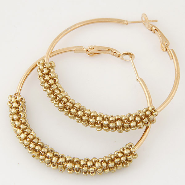 Zinc Alloy Hoop Earring with Glass Seed Beads Donut gold color plated coffee color lead & cadmium free 50mm Sold By Pair
