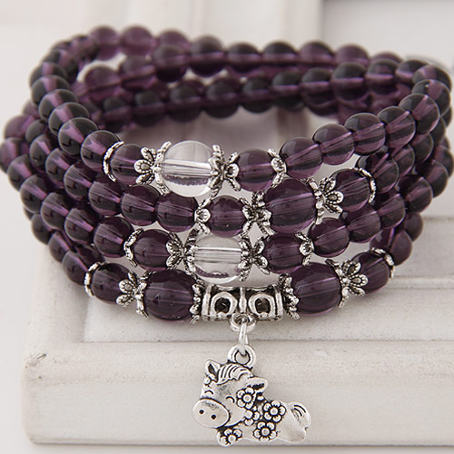 Zinc Alloy with Glass Horse antique silver color plated charm bracelet &  purple lead & cadmium free 5mm Sold Per Approx 27.56 Inch Strand
