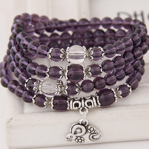 Zinc Alloy with Glass Mouse antique silver color plated charm bracelet &  purple lead & cadmium free 5mm Sold Per Approx 27.56 Inch Strand