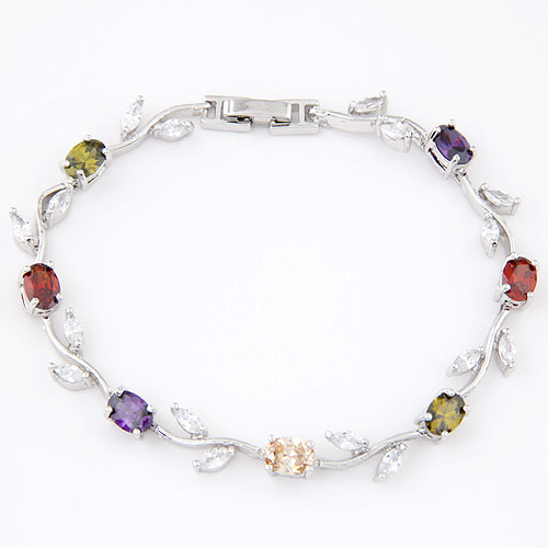 Brass Bracelet with Cubic Zirconia platinum plated multi-colored lead & cadmium free Sold Per Approx 6.3 Inch Strand