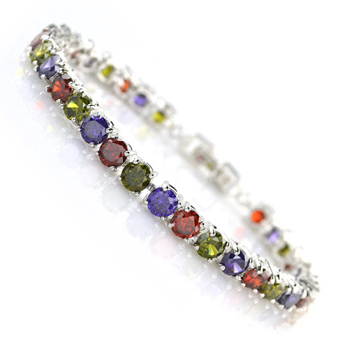 Cubic Zirconia Bracelet Brass with Cubic Zirconia platinum plated multi-colored lead & cadmium free 7mm Sold Per Approx 6.69 Inch Strand