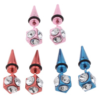 Stainless Steel Ear Piercing Jewelry with Rubber Cube electrophoresis with rhinestone mixed colors Sold By PC