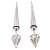Bijoux de piercing d'oreille en acier inoxydable, avec caoutchouc, cône, avec strass, couleur originale, 2x42mm, Vendu par paire
