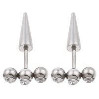 Stainless Steel Ear Piercing Jewelry, with rhinestone, more colors for choice, 4x12x22mm, Sold By Pair