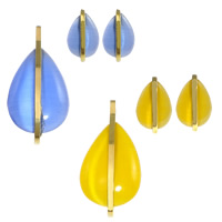 304 Stainless Steel Jewelry Set, pendant & earring, with Cats Eye, Teardrop, gold color plated, mixed colors, 20x39x9mm, 31x21x17mm, Hole:Approx 4x3.5mm, Sold By Set