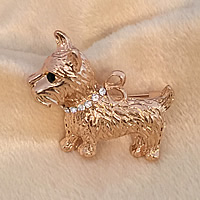 Rhinestone Brooch, Tibetan Style, Dog, rose gold color plated, with rhinestone, nickel, lead & cadmium free, 37x30mm, 50PCs/Lot, Sold By Lot