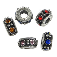 Tibetan Style European Beads, Rondelle, antique silver color plated, without troll & with rhinestone, more colors for choice, nickel, lead & cadmium free, 6x12mm, Hole:Approx 5mm, 100PCs/Lot, Sold By Lot