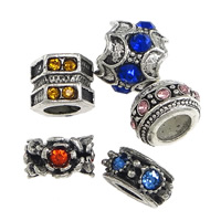 Tibetan Style Jewelry Beads, antique silver color plated, with rhinestone & mixed, nickel, lead & cadmium free, 6-10x10-12mm, Hole:Approx 5-6mm, 100PCs/Lot, Sold By Lot