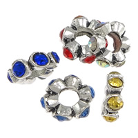 Tibetan Style Spacer Beads, Rondelle, antique silver color plated, with rhinestone, more colors for choice, nickel, lead & cadmium free, 5x13mm, Hole:Approx 5mm, 100PCs/Lot, Sold By Lot