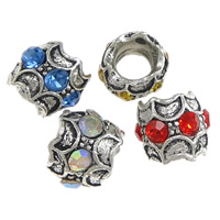Tibetan Style European Beads, Drum, antique silver color plated, without troll & with rhinestone, more colors for choice, nickel, lead & cadmium free, 10x11mm, Hole:Approx 5mm, 100PCs/Lot, Sold By Lot