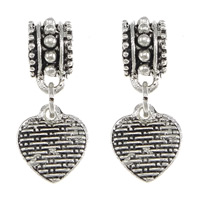 European Style Zinc Alloy Dangle Beads Heart antique silver color plated without troll nickel lead & cadmium free 24mm Approx 5mm Sold By Lot