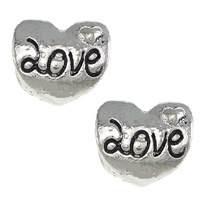 Tibetan Style European Beads, Heart, word love, antique silver color plated, without troll, nickel, lead & cadmium free, 11x10x7mm, Hole:Approx 5mm, 200PCs/Lot, Sold By Lot