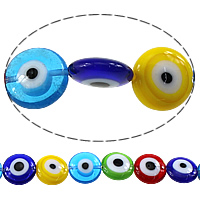 Perles de Murano Evil Eye, chalumeau, Plat rond, motif de mauvais œil, couleurs mélangées, 12x5.50mm, Trou:Environ 1mm, Longueur Environ 16 pouce, 10Strandstoron/lot, Environ 34PC/brin, Vendu par lot