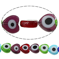 Perles de Murano Evil Eye, chalumeau, coeur, motif de mauvais œil, couleurs mélangées, 8x8x3mm, Trou:Environ 1mm, Longueur:Environ 16 pouce, 10Strandstoron/lot, Environ 55PC/brin, Vendu par lot