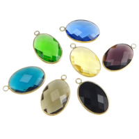 Brass Jewelry Pendants, with Glass, Flat Oval, gold color plated, faceted, mixed colors, nickel, lead & cadmium free, 18x25x8mm, Hole:Approx 3mm, 10PCs/Lot, Sold By Lot