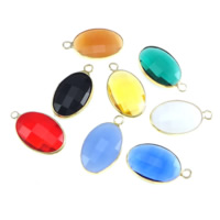 Brass Jewelry Pendants, with Glass, Flat Oval, gold color plated, faceted, mixed colors, nickel, lead & cadmium free, 15x22x6mm, Hole:Approx 3mm, 20PCs/Lot, Sold By Lot