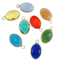 Brass Jewelry Pendants, with Glass, Flat Oval, gold color plated, faceted, mixed colors, nickel, lead & cadmium free, 10x14x4mm, Hole:Approx 2mm, 20PCs/Lot, Sold By Lot