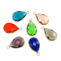 Brass Jewelry Pendants, with Glass, Teardrop, gold color plated, faceted, mixed colors, nickel, lead & cadmium free, 13x18x6mm, Hole:Approx 2mm, 20PCs/Lot, Sold By Lot