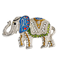 Broches de Diamantes de Imitación, aleación de zinc, Elefante, chapado en color de platina, esmalte & con diamantes de imitación, libre de níquel, plomo & cadmio, 56x35mm, 12PCs/Grupo, Vendido por Grupo