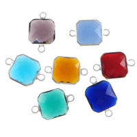 Glass Connector Brass with Glass Square silver color plated faceted & 1/1 loop mixed colors nickel lead & cadmium free Approx 2mm Sold By Lot