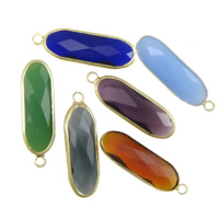 Brass Jewelry Pendants, with Glass, Flat Oval, gold color plated, faceted, mixed colors, nickel, lead & cadmium free, 9x27x5mm, Hole:Approx 2.5mm, 20PCs/Lot, Sold By Lot