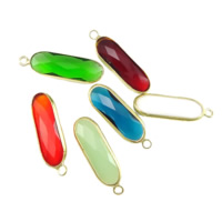 Brass Jewelry Pendants, with Glass, Flat Oval, gold color plated, faceted, mixed colors, nickel, lead & cadmium free, 7x21x4mm, Hole:Approx 2mm, 20PCs/Lot, Sold By Lot