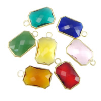Brass Jewelry Pendants, with Glass, Rectangle, gold color plated, faceted, mixed colors, nickel, lead & cadmium free, 10x14x5mm, Hole:Approx 2mm, 20PCs/Lot, Sold By Lot