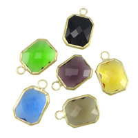 Brass Jewelry Pendants, with Glass, Rectangle, gold color plated, faceted, mixed colors, nickel, lead & cadmium free, 10x12x5mm, Hole:Approx 2mm, 20PCs/Lot, Sold By Lot